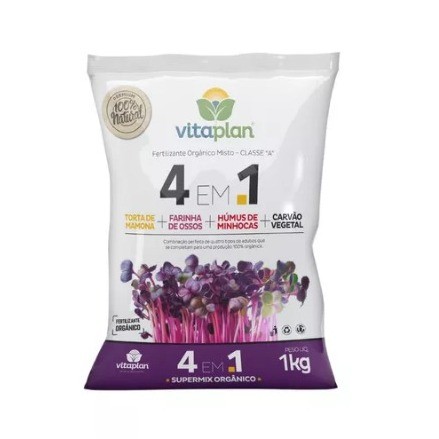 Adubo Fertilizante 4 em 1 Torta Mamona Farinha Ossos Humus de Minhoca e Carvão Vegetal Nutriplan 1 kg