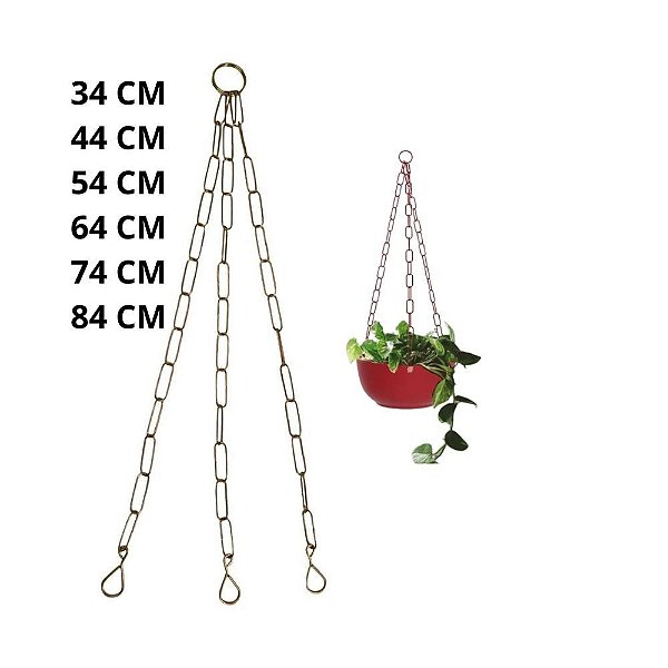 Corrente para Pendurar Vasos com Gancho  Tamanho: 34cm, 44cm, 54cm, 64cm, 74cm e 84cm