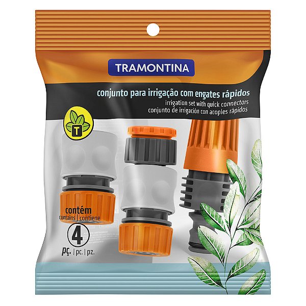 Kit de Irrigação Jardim Com 4 Peças Esguicho Regulável e Bico para Engate Rápido -Tramontina