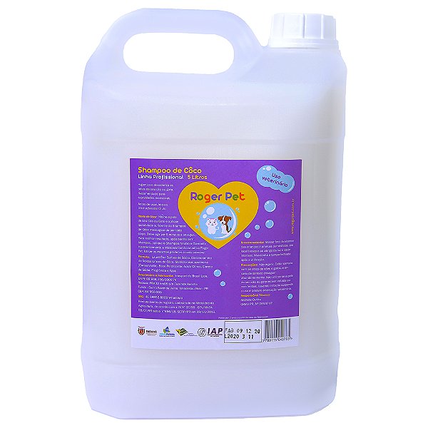 Shampoo Coco 5 Litros Para Cães E Gatos Roger Pet