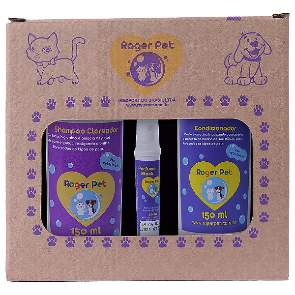 Kit Roger Pet Shampoo Clareador 150ml + Condicionador 150ml + Perfume Black 20ml