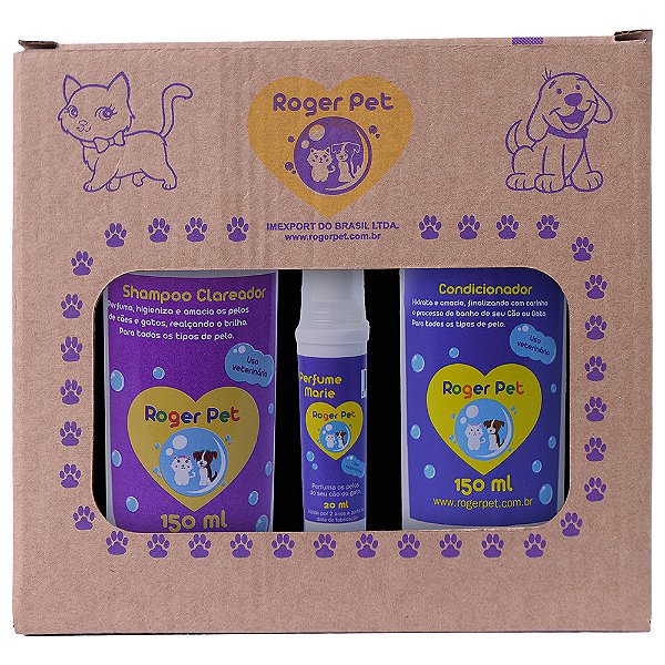 Kit Roger Pet Shampoo Clareador 150ml + Condicionador 150ml + Perfume Mari 20ml