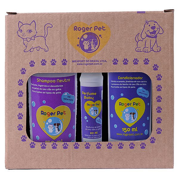 Kit Roger Pet Shampoo Neutro 150ml + Condicionador 150ml + Perfume Baby 20ml