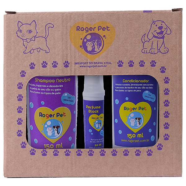 Kit Roger Pet Shampoo Neutro 150ml + Condicionador 150ml + Perfume Black 20ml
