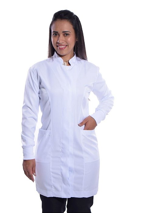 Avental Manga Longa Feminino Gola Padre - Gabardine