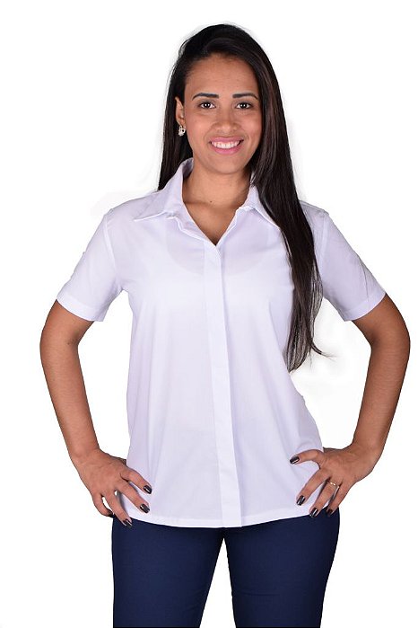 Linha Pro - Camisa Social Feminina Manga Curta - Tricoline ibiza -  Unifor-All Uniformes