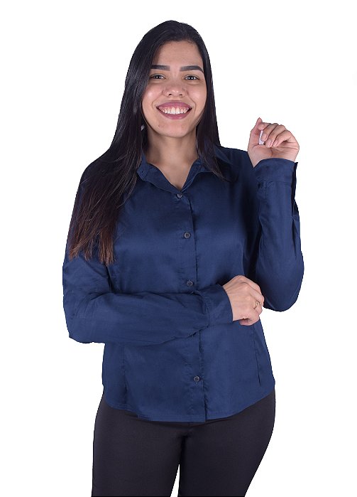 Camisa Social Feminina M/Longa em Tricoline