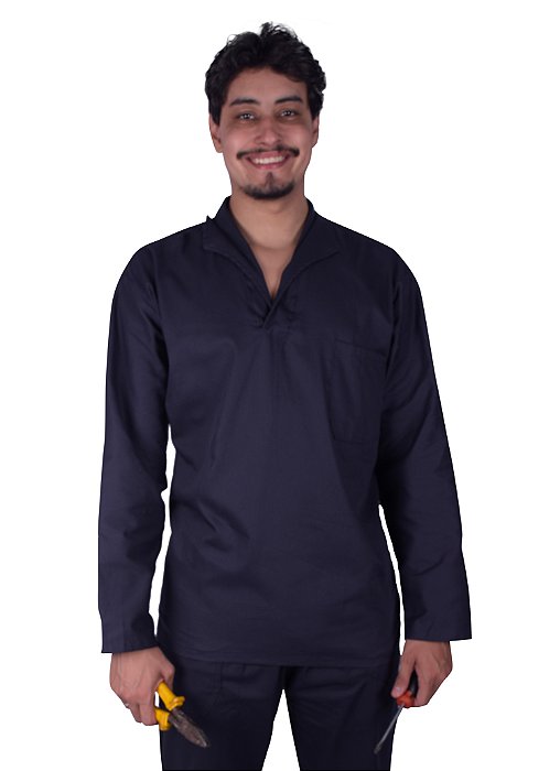 Jaleco Fechado Manga Longa em Brim – Modelo Italiano