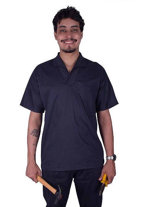 Jaleco Fechado Manga Curta em Brim – Modelo Italiano