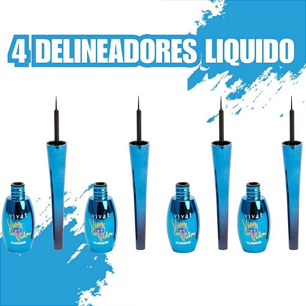 Kit 04Un Delineador Líquido Preto Viva La Vida- Vivai