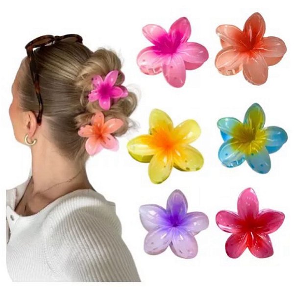 Presilha Piranha Flor Grande De Cabelo Style Prendedor Blogueira Verão Grampo Summer Praiana