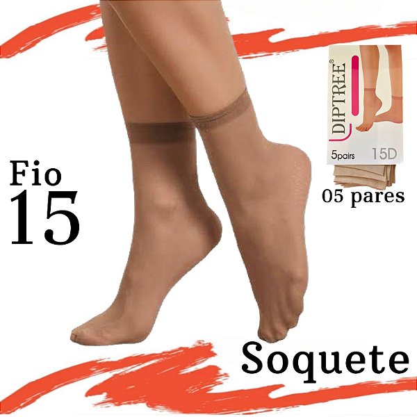 Meia Social Soquete 3/4 Nude com 5 Pares Fio 15