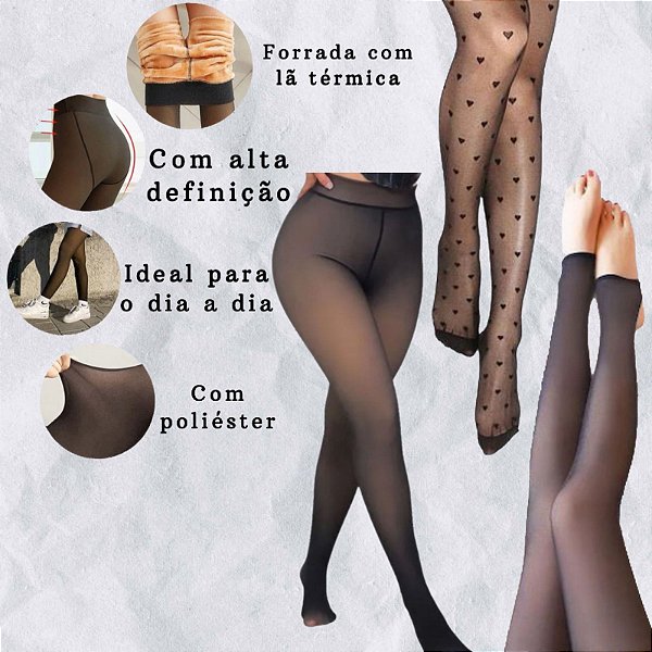 Compre 1 e Leve 2 Meias Calça Térmica Pelúciada Translúcida Forrada Super Elástica Com Pé, Sem Pé ou Com Coração