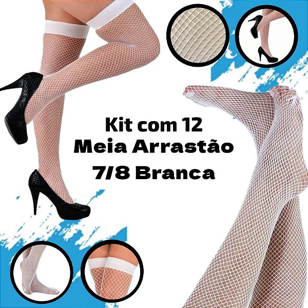 Kit 12 Meia Arrastão 7/8 Branca