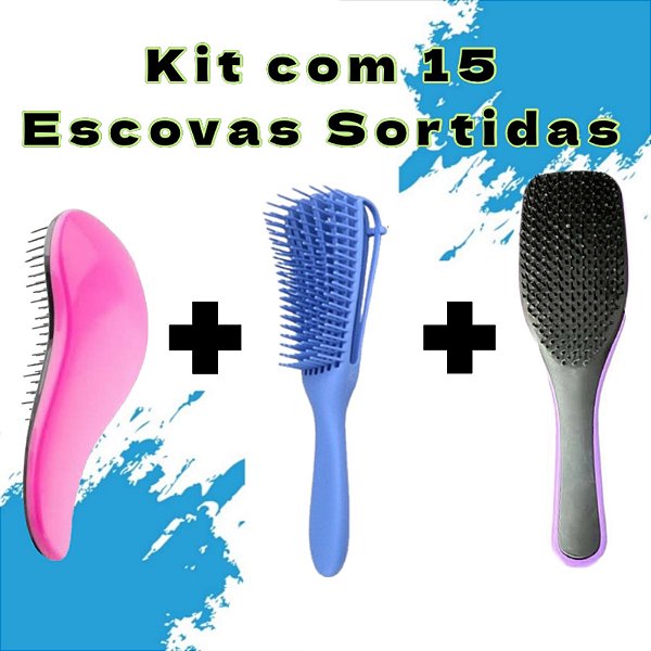 Kit 50 Escovas Para Cabelo Sortidas Mágicas + Polvo Desembaraçar Cabelo Anti Frizz