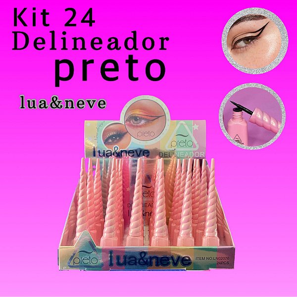 kit Box com 24 Delineador Liquido Preto Unicórnio Lua  E neve
