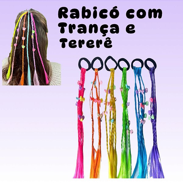 Rabico Com Mecha Trança Tererê  De Cabelo Elástico Acessório