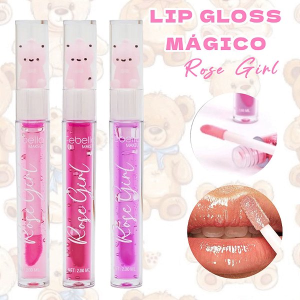 Lip Gloss Ursinho Mágico Brilho Labial Maquiagem Rose Girls Febella