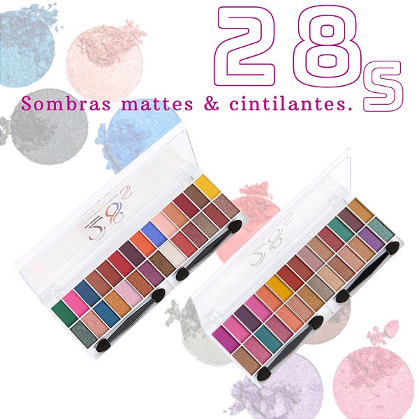 Paleta de Sombras Maquiagem Mattes e Cintilantes 28 Cores Vibrantes Vivai