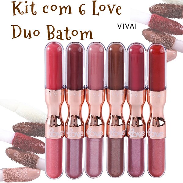 Kit com 06 Batom Líquido e Gloss Duo Love Vivai
