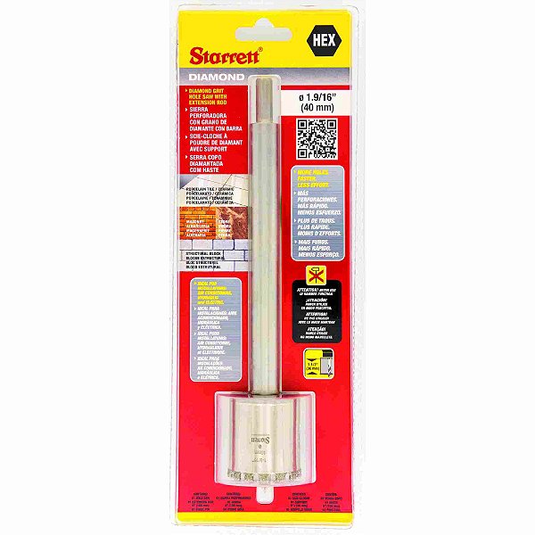 SERRA COPO DIAMANTADA 40mm COM HASTE 150mm - STARRETT