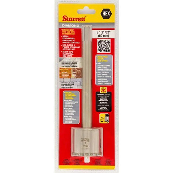 SERRA COPO DIAMANTADA 50mm COM HASTE 150mm - STARRETT