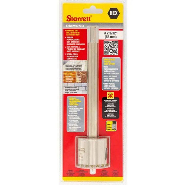 SERRA COPO DIAMANTADA 53mm COM HASTE 150mm - STARRETT