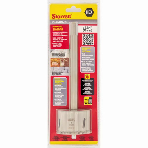 SERRA COPO DIAMANTADA 70mm COM HASTE 150mm - STARRETT