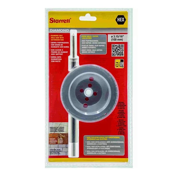 SERRA COPO DIAMANTADA 100mm COM HASTE 150mm - STARRETT