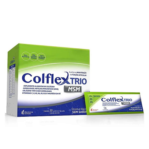 Suplemento Alimentar Em Pó Colflex Trio Sem Sabor Com 30 Sachês De 12g Cada