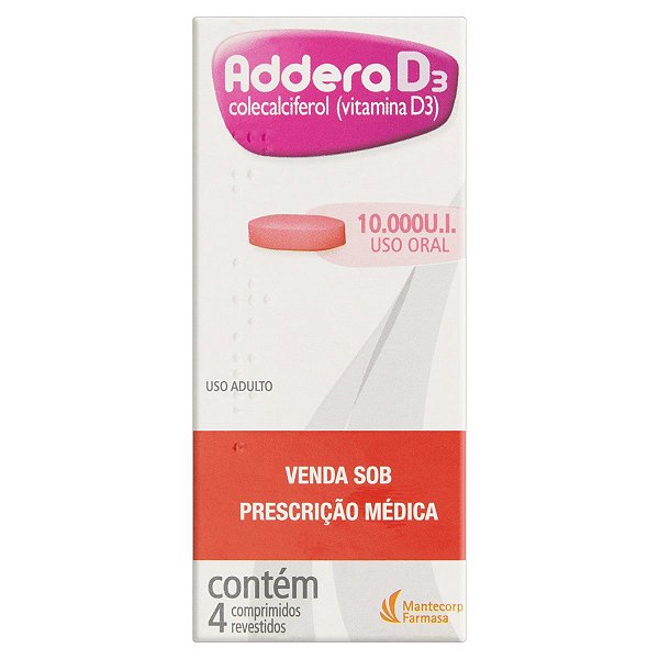Addera D3 10000UI 4 Comprimidos Revestidos Mantecorp Farmasa