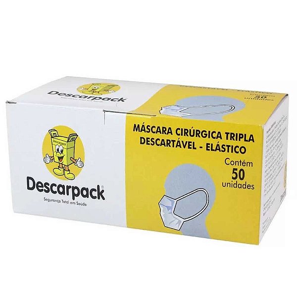 Máscara Cirúrgica Descartável Descarpack Tripla 50 Unidades