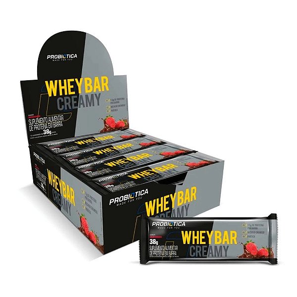 Whey Bar Creamy Probiótica Morango 12 Unidades De 38g Cada