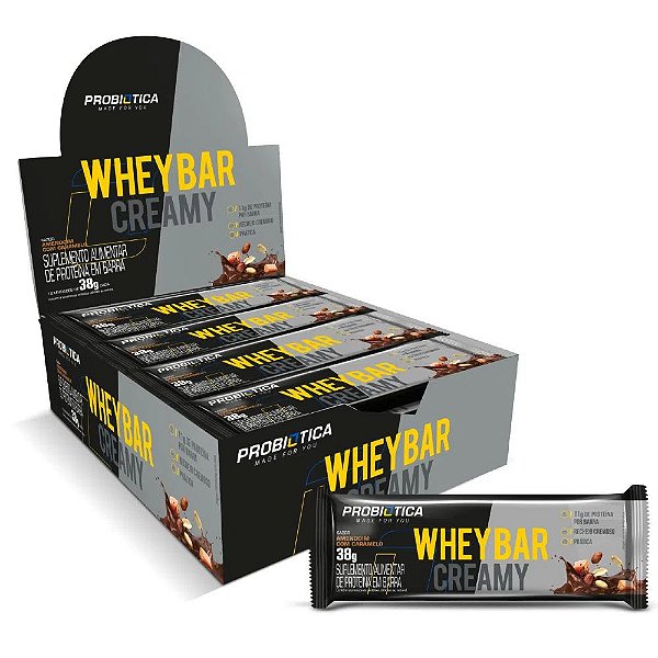 Whey Bar Creamy Amendoim Com Caramelo 12 Unidades 38g Cada