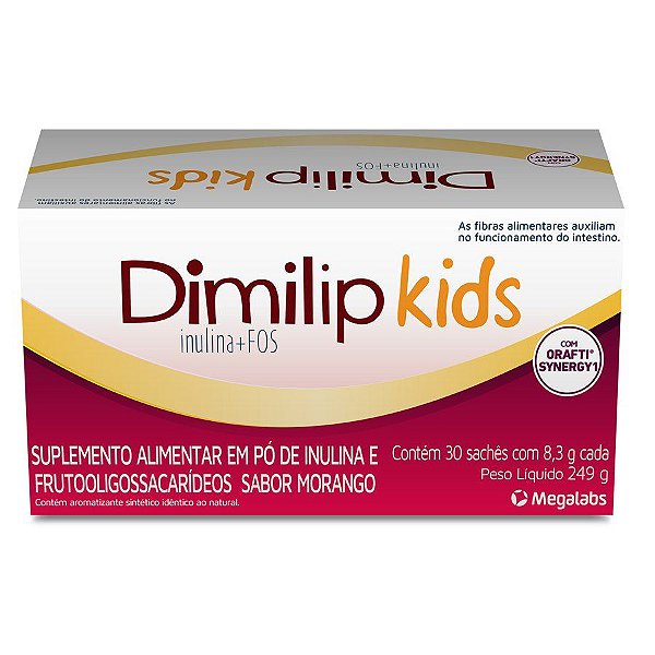 Suplemento Dimilip Kids Sabor Morango 30 Sachês De 8,3g Cada