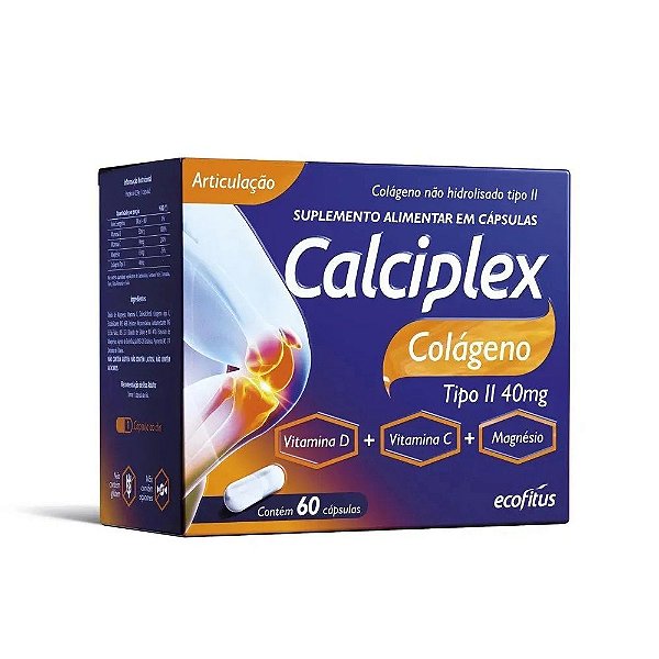 Suplemento Alimentar Calciplex Colágeno Tipo II 40mg 60 Cápsulas