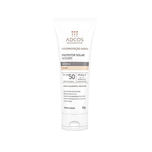 Protetor Solar Facial Adcos Mousse Mineral FPS50 Cor Ivory 50g