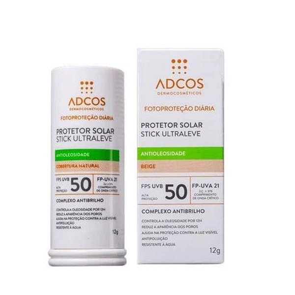 Protetor Solar Facial Adcos Stick Ultraleve FPS50 Beige 12g