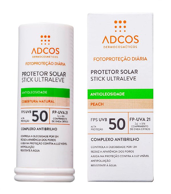 Protetor Solar Facial Adcos Stick Ultraleve FPS50 Cor Peach 15g -  Resilifarma - Saúde em primeiro lugar
