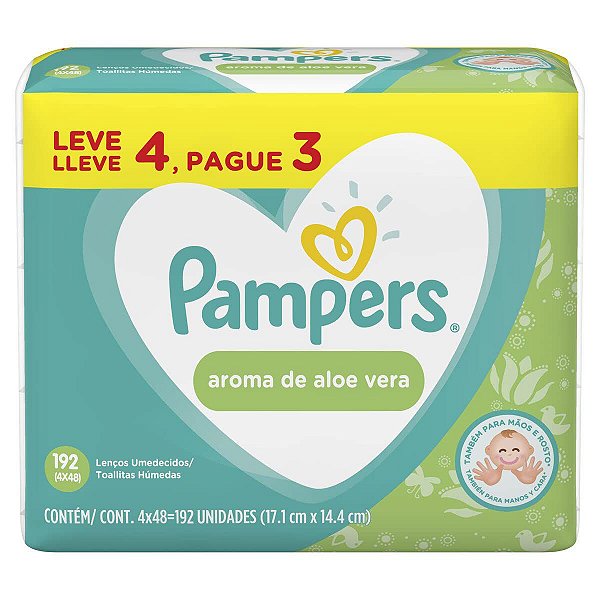 Lenços Umedecidos Pampers Aloe Vera 4 Pacotes De 48 Unidades Cada