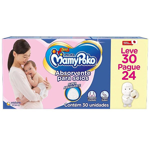 Absorvente Descartável Para Seios Mamypoko Com 30 Unidades
