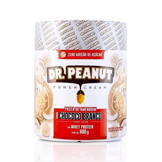 Pasta De Amendoim Dr. Peanut Power Cream Sabor Chococo Branco Com Whey Protein Pote 600g