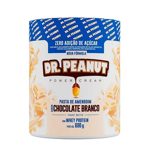 Pasta De Amendoim Dr. Peanut Power Cream Sabor Chocolate Branco Com Whey Protein Pote 600g