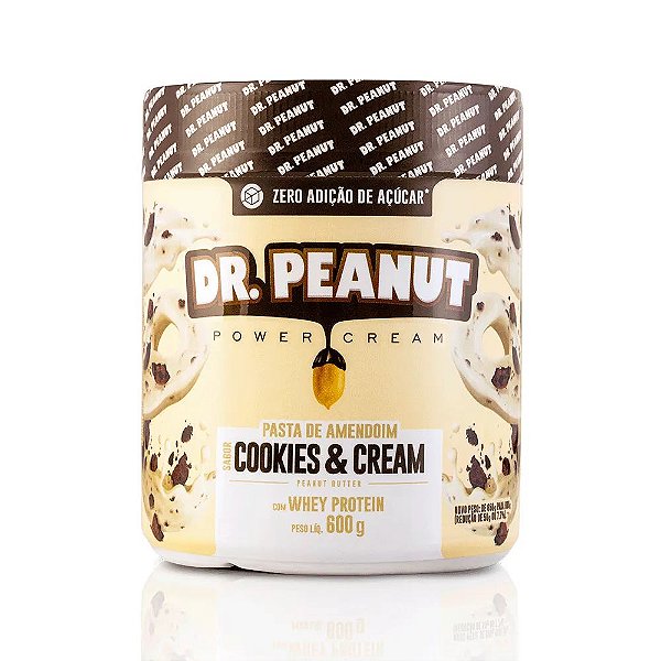 Pasta De Amendoim Dr. Peanut Power Cream Sabor Cookies & Cream Com Whey Protein Pote 600g