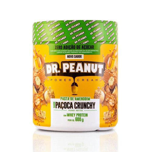 Pasta De Amendoim Dr. Peanut Power Cream Sabor Paçoca Crunchy Com Whey Protein Pote 600g