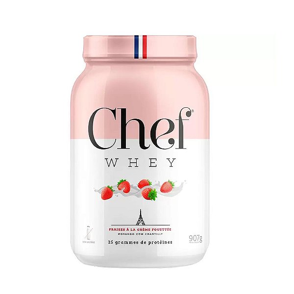 Suplemento Alimentar Em Pó Chef Whey Zero Lactose Sabor Morango Com Chantilly Pote 907g