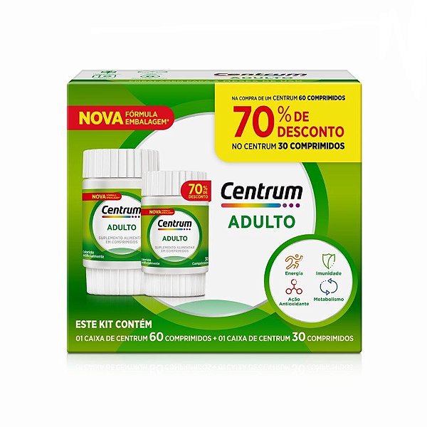 Kit Centrum Adulto Embalagem Econômica Com 90 Comprimidos