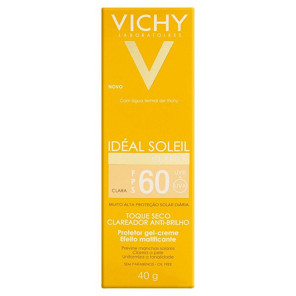Protetor Solar Facial Vichy Idéal Soleil Clarify FPS60 Pele Clara 40g