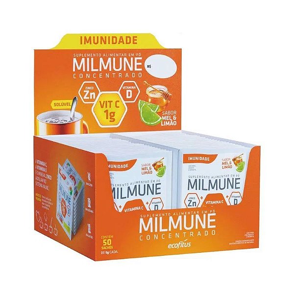 Suplemento Em Pó Milmune Concentrado Ecofitus Sabor Mel E Limão Display Com 50 Sachês De 5g Cada