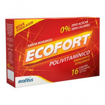 Suplemento Polivitamínico Ecofitus Ecofort Sabor Morango Com 16 Flaconetes De 10ml Cada
